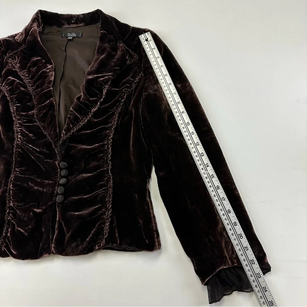 Brown velvet ruched ruffles blazer whimsigoth peplum Operacore Vamp Romantic Med - Picture 4 of 9
